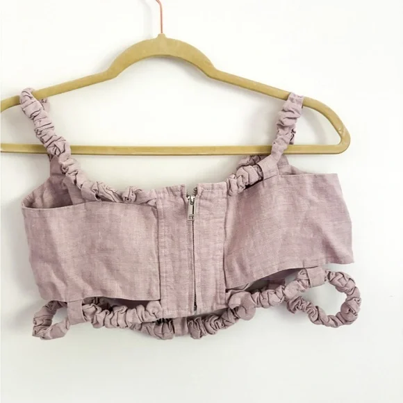GANNI NWT Ruched Hemp Purple Cropped Halter Tank Light Lilac Size 42 - Picture 5 of 12